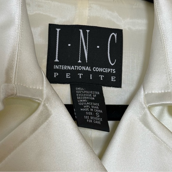INC White Satin Trench Coat Double Breasted Belted Petite Small NWT - Picture 2 of 16
